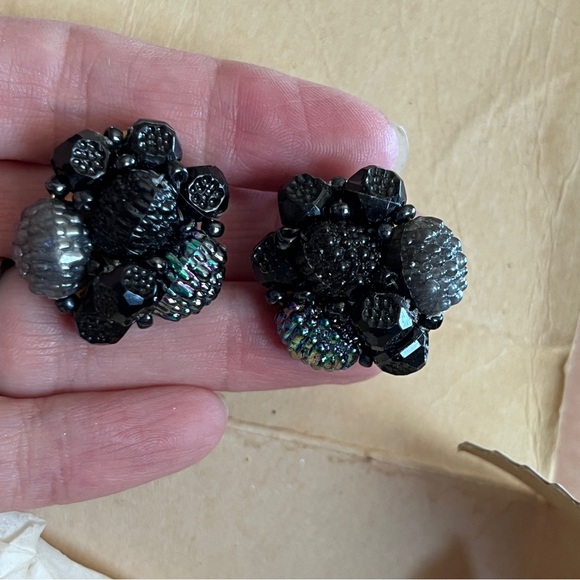 Necklace Earrings set West Germany berry beads black grey carnival parure - Picture 7 of 9